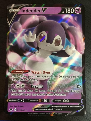 POKEMON INDEEDEE V 091/202 SWORD & SHIELD BASE ULTRA RARE HOLO NEAR MINT