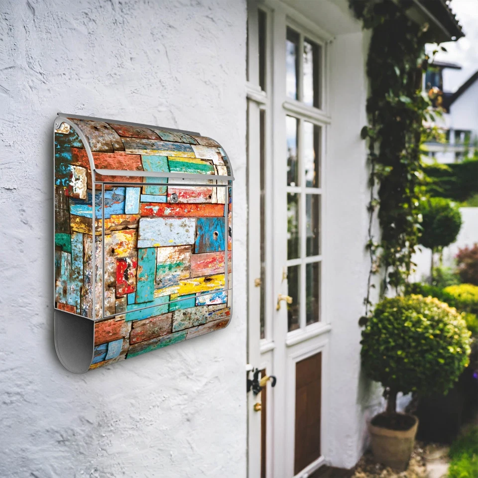 Design Briefkasten Mailbox mit eigenem Namen und Zeitungsfach Motiv Holzschindel - Bild 2 von 4