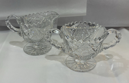 McKee? American Brilliant Cut Crystal Glass Creamer & Sugar Serveware Set. MCM - Picture 6 of 21