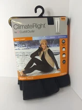 CLIMATE LADIES WOMENS BASE LAYER LEGGINGS SIZE MEDIUM 10-12 BLACK STRETCH Fleece