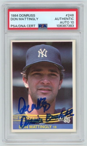 DON MATTINGLY  "Donnie Baseball" Signed 1984 Donruss ROOKIE Card 248 PSA Auto 10
