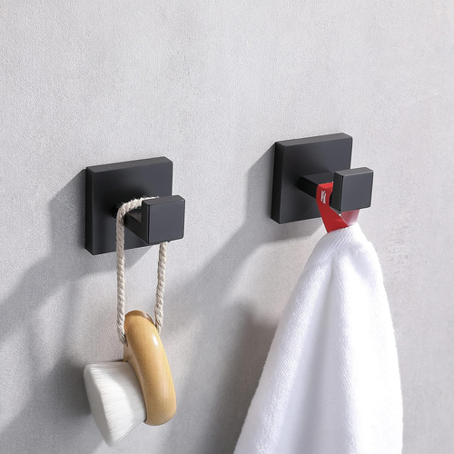 2 Pack Matte Black Bathroom Towel Hook Stainless Steel, Square Towel Robe Coat H - Picture 5 of 12