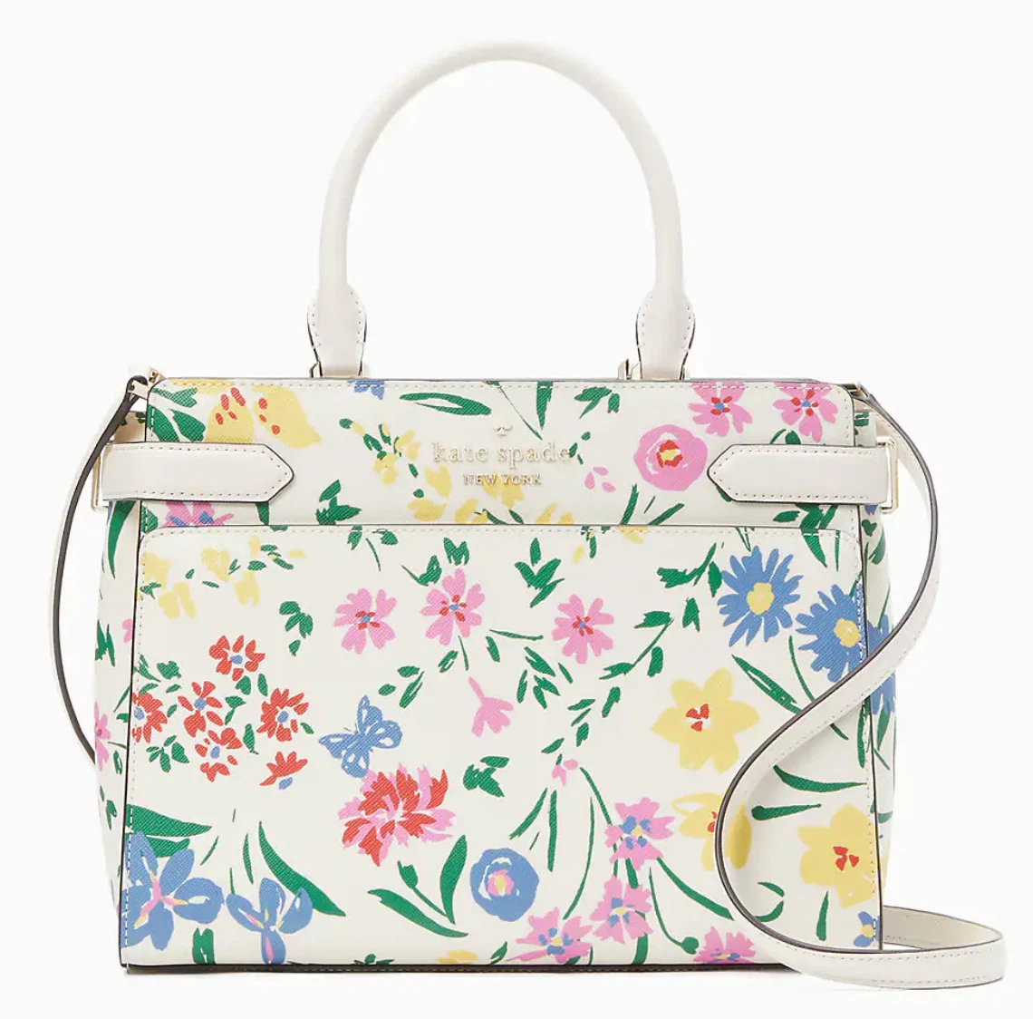 Kate Spade Staci Lily Blooms Floral Garden Medium Satchel Cream