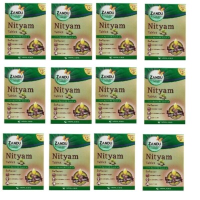 12 pack X Zandu Ayurvedic Nityam Tablets (10Tabs) for Constipation, Gas, Acidity