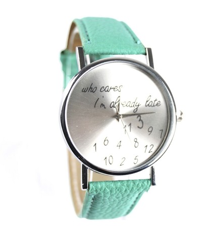 Who Cares I'm already late Spaß Uhr Armbanduhr Kunstleder Witzig - Picture 5 of 6