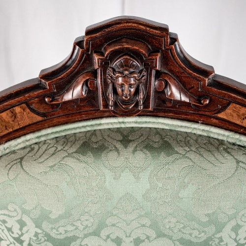 Grandpa Antique 1888's Mahogany Red Wood Green Paisley Upholstery Fabric Chair - Picture 5 of 12