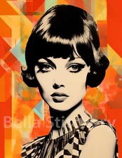 Handmade 8x10 Retro Vibes #41 Woman w. Paint Collage Cotton Fabric Block