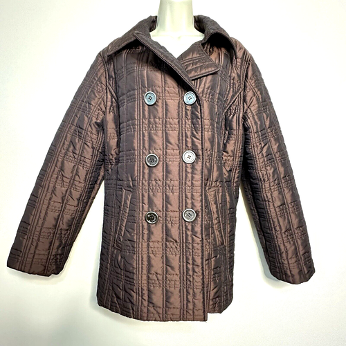 Weatherproof Shimmer Brown Bronze Quilted Pea Coat Jacket Women's XL