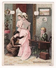 CA 1890 WHEELER WILSONS TRADE CARD FAMILY SEWING MACHINE HOLLISTER AGENTS CT