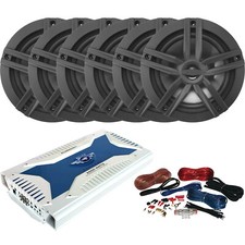 6 x Enrock EM265B 6.5" 180W Speakers, 6-Channel Amplifier, Amp Installation Kit