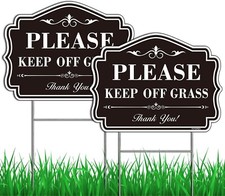Please Keep Off Grass Sign, 2Pack-12" x9" Stay Off Grass Signs with Metal H-S...
