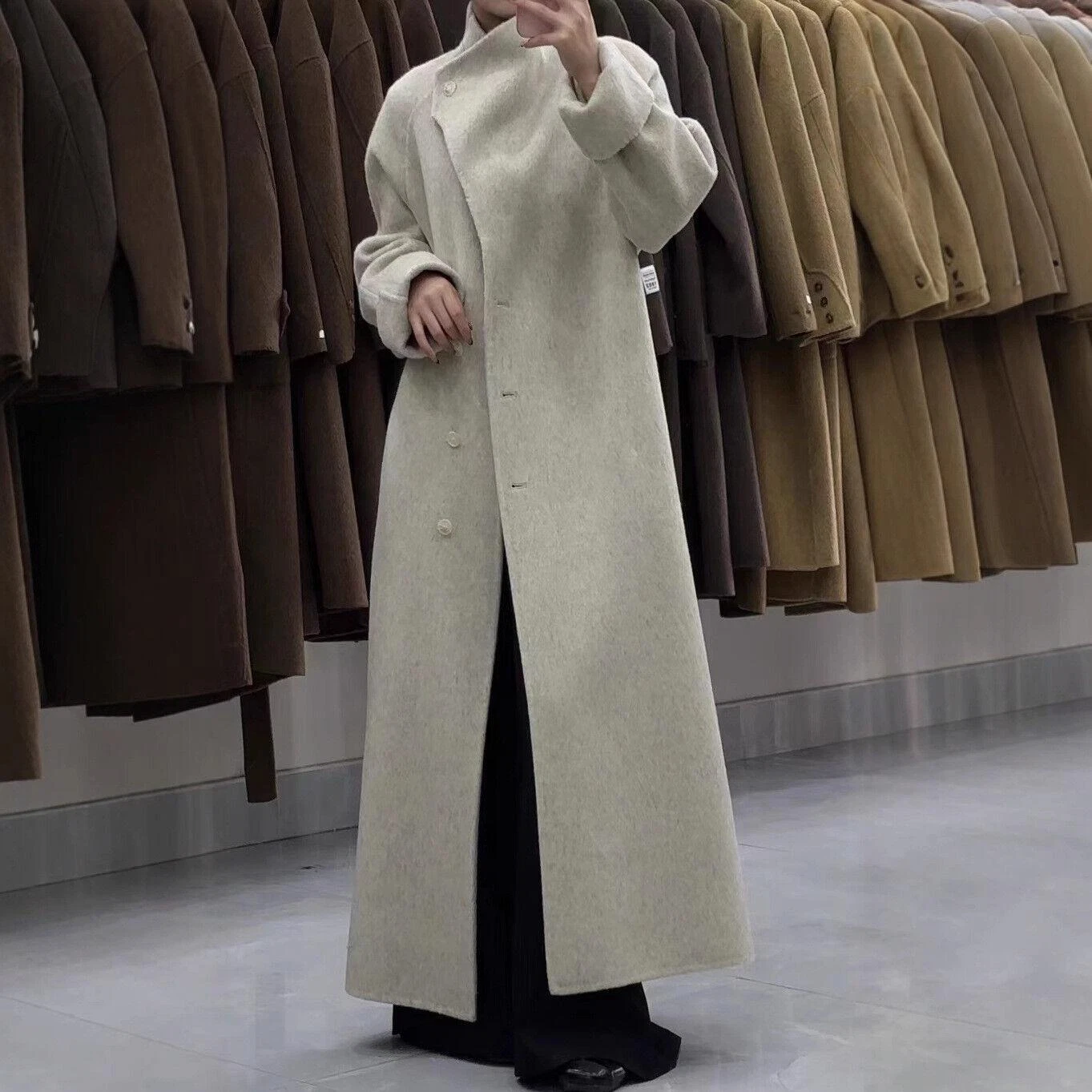 OFF WHITE Giacca a vento donna invernale collo largo lana lunga giacca ufficio trench cappotto