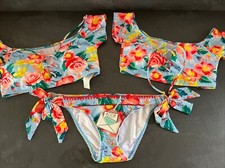 Ladies Coral Blue Floral Floozie Frost French Bikini Size 10 Bottoms 12 Tops