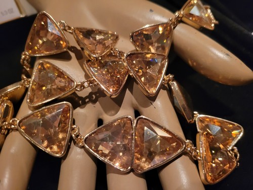 SPLENDIDA COLLANA GIROCOLLO NUOVA COLORE MIELE AMBRA DIAMANTE CRISTALLO ORO PLT MODERNA - Foto 5 di 8