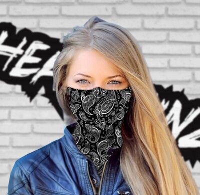 FACE MASK / BANDANA - PAISLEY BLACK - (Urban wear, Motorbike, Gym