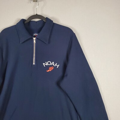 Noah Half Zip Pullover Sweatshirt Sweater Mens Sz L Navy Blue Logo