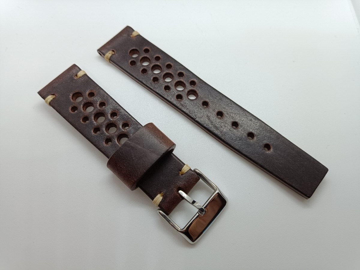 New Geckota 22mm Rally Racing Genuine Leather Dark Brown Watch