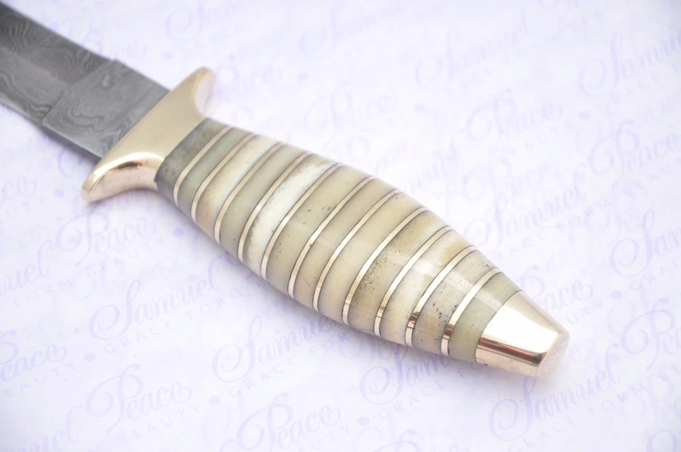 Auténtico cuchillo de aguja de latón y hueso de camello Damasco acero Sheffield Inglaterra Foto 3 de 4