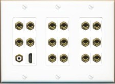 3 Gang 8.1 Surround Sound Speaker Banana Wall plate with HD and RCA