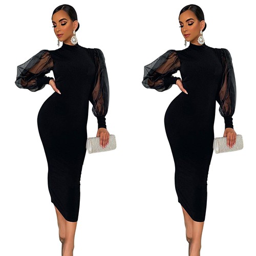 Neck Solid Bodycon Dress Club Party 