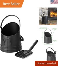 Secchiello e pala rustico rotondo in metallo per frassino - perfetto per stufe a legna e caminetti