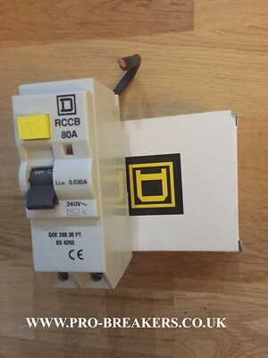 Square D RCD 80 Amp 30mA zweipolig 80A Typ QOE RCCB QOE20030PT Pig Tail /