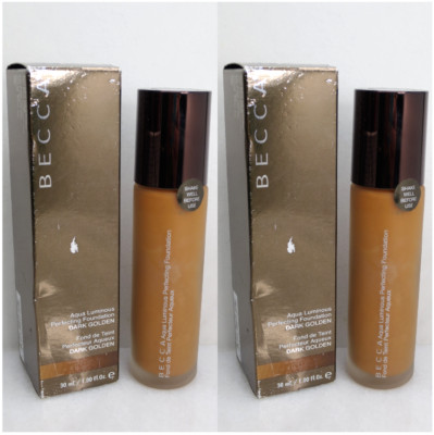 BECCA AQUA LUMINOUS PERFECTING FOUNDATION DARK GOLDEN 1 OZ BOXED LOT OF 2