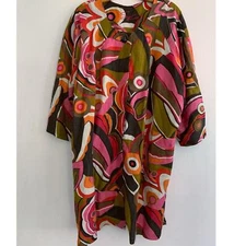 Soft By Avenue Linen Blend Tunic Women 26/28 Colorful Print Button Down Festive