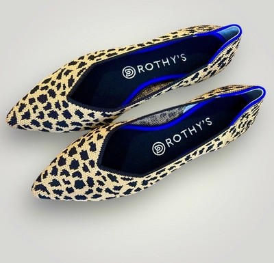 Rothy s The Point Leopard Print Knit Flats Women s Size 8 Tan Black Animal  