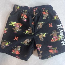 12 Months Hurley Kids Swim Trunks Black Surfing Bear