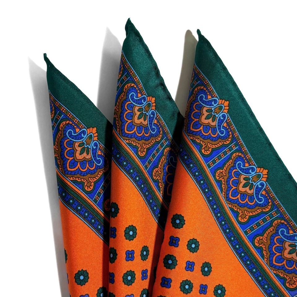 Pañuelo de bolsillo de seda floral naranja de 17" (hecho a mano en Italia) Foto 2 de 4