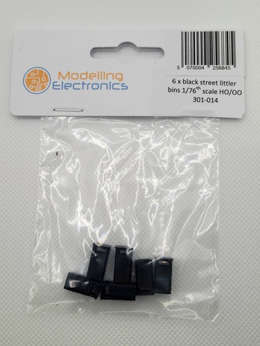 pack of 6 1:76 scale HO/00 gauge black street litter bins model railway - Photo 3/3