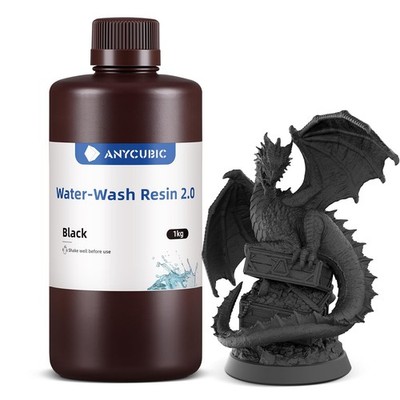 ANYCUBIC 3D Printer Resin, Water Washable Resin 2.0, No Need Extra 1kg, Black 