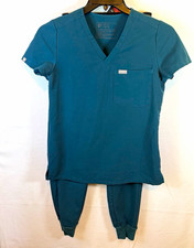 FIGS Technical Collection Women s Solid Blue Scrub Set V-Neck Top Jogger Pants