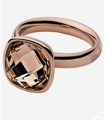 Qudo Interchangeable Ring Size 54 (US 7) Gold Tone Cushion Cut Crystal