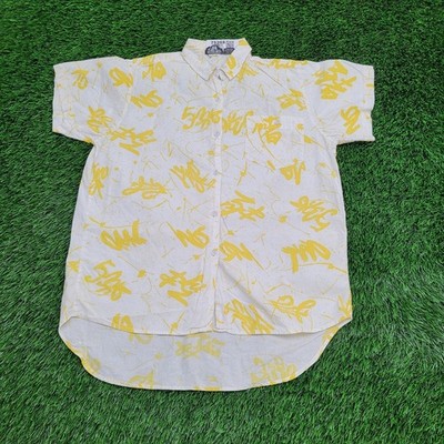 Vintage Abstract AOP Button Shirt Womens Medium 22x29 Y2K