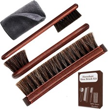 4-Piece 100 Horse Hair Shoe Brush Kit for Leather Care Professional Dauber