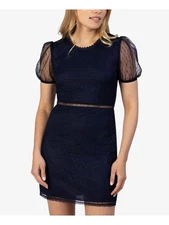 SPEECHLESS Womens Pouf Sleeve Round Neck Short Evening Sheath Dress