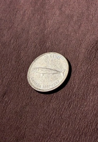 1967 Canada Silver Dime Mackerel Centennial 0.800 Fine Silver 10 Cents Coin VF