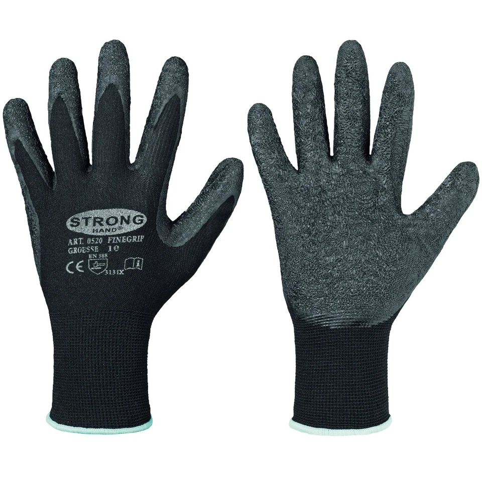12er PACK(Paar) Gr .9 *FINEGRIP* STRONGHAND® HANDSCHUHE schwarz *FINEGRIP* STRON