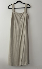 Nine West Linen Blend Midi Dress Beige Sleeveless Smocked Back Size M NWT