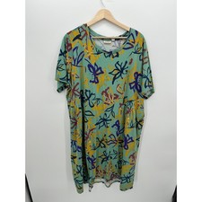 Logo Womens Green Floral Midi T-Shirt Dress Sz 2XP Pockets Casual Comfort