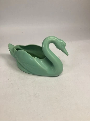 Vintage Bauer Pottery USA Large Seafoam Green Swan Planter Vase - 11.5”L