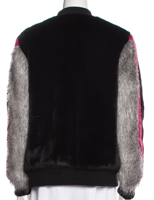 Chaqueta Universitaria Bombardero de Piel Sintética 3X Rayas de Bloque de Color Cachicho Retazos Foto 4 de 4