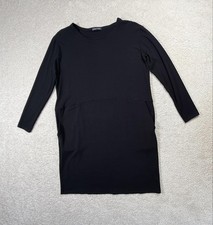 Eileen Fisher Dress Womens S Black Shift Knee Length Long Sleeve Pockets