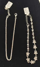 Anklet Silver Plate  Rhinestone Ankle Chain Foot Bracelet NWT x 2 Floral READ