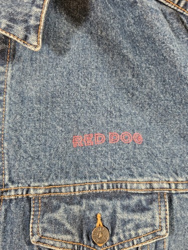 Red Dog Beer Vintage Denim Jean Jacket Mens Large Embroidered Patch Butterfield - Imagen 10 de 11