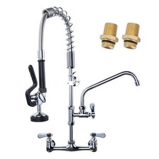 Commercial Wall Mount Kitchen Faucet w/ Pre-Rinse Sprayer 8in Center