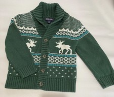 VTG Kids Cherokee Fair Isle Elk Green Cardigan 3T Cotton