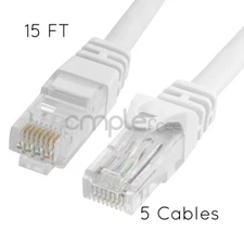 5x 15FT CAT6 Cable Ethernet Lan Network CAT 6 RJ45 Patch Cord Internet White NEW